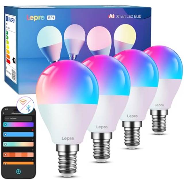 Lepro BP1 AI Smart Bulb E14, Music Sync Small Edison Screw Bulb, Voice Control, 4.9W 470LM Bluetooth & WiFi Bulb, LLM AI Lighting Design Assistant,