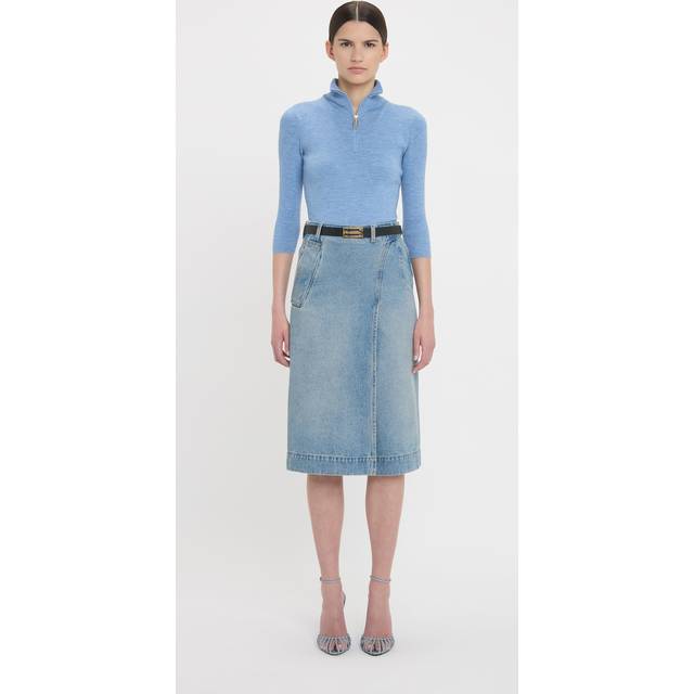 Denim Wrap Detail Skirt In Pale Blue Wash 8