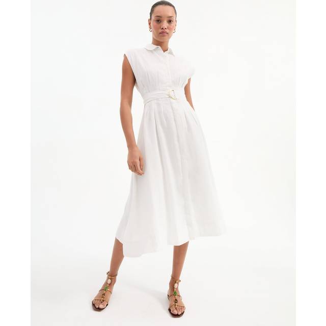 Loreta Belted Linen Shirtdress - OFF WHITE - 6