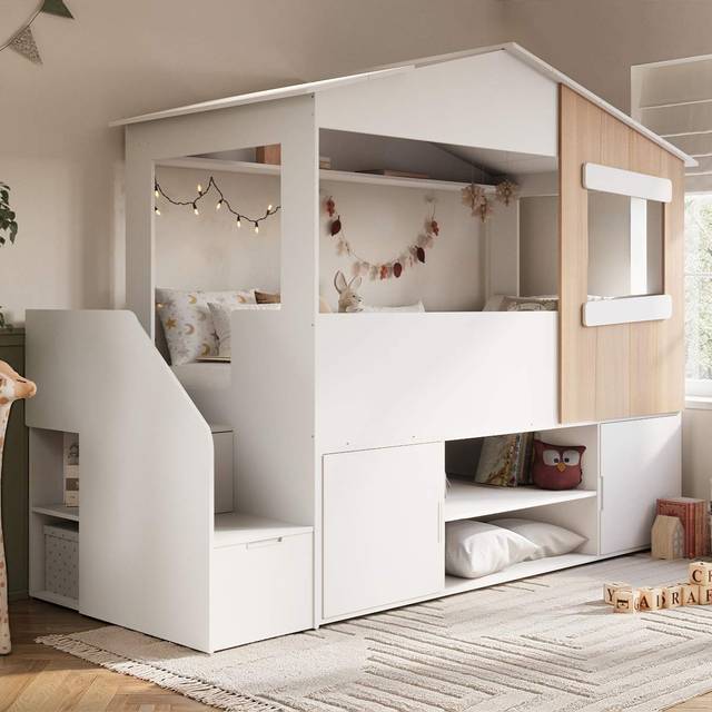 Flair Dreamland House Staircase Mid Sleeper with Storage White & Oak
