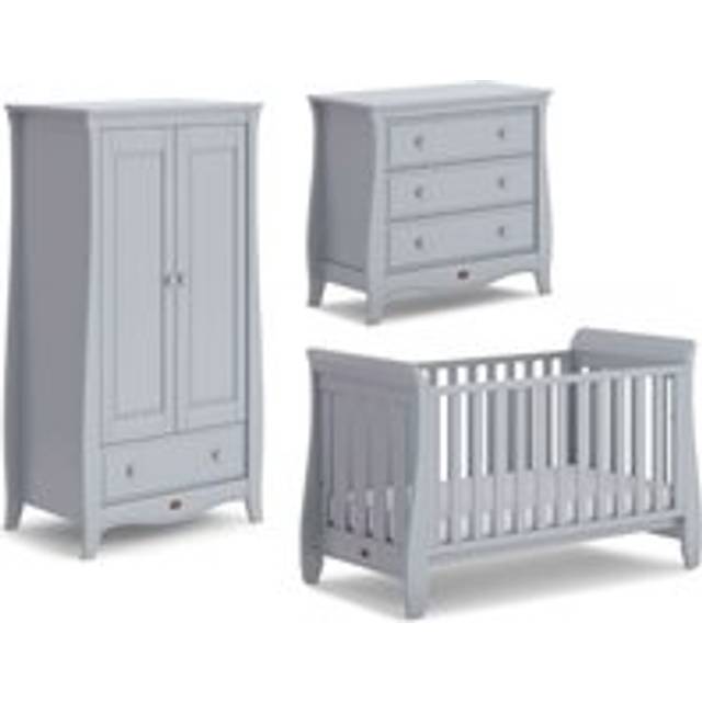 Boori Sleigh Urbane 3 Piece Room Set In Pebble Cot Bed Chest and Wardrobe With Eco Airflow Fibre Mattress, Grey