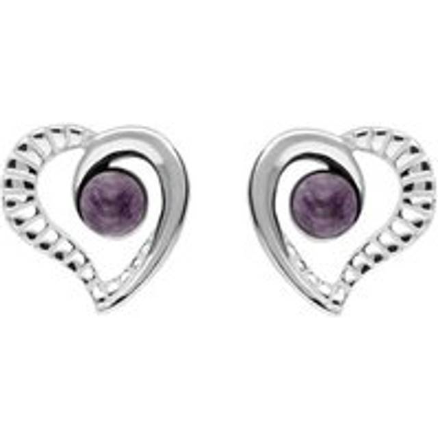 Sterling Silver Blue John Half Ridged Heart Stud Earrings
