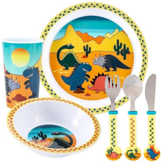 Dinosaur Kids 6 Piece Dinner Set - Plate/Bowl/Cup/Knife/Fork/Spoon