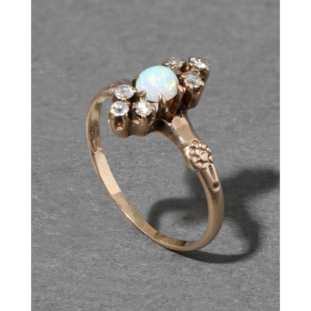 Alexis Bittar Antique Victorian 1800S 10K With Natural Opal & Diamonds In Floral Shank Ring in Gold Size 5  | Statement Jewelry from Alexis Bittar (5)