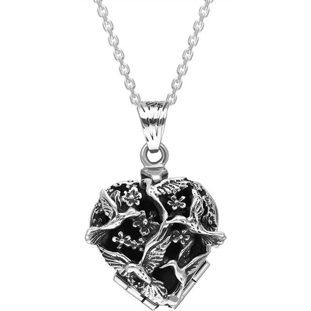 Sterling Silver Bird Heart Small Locket Necklace