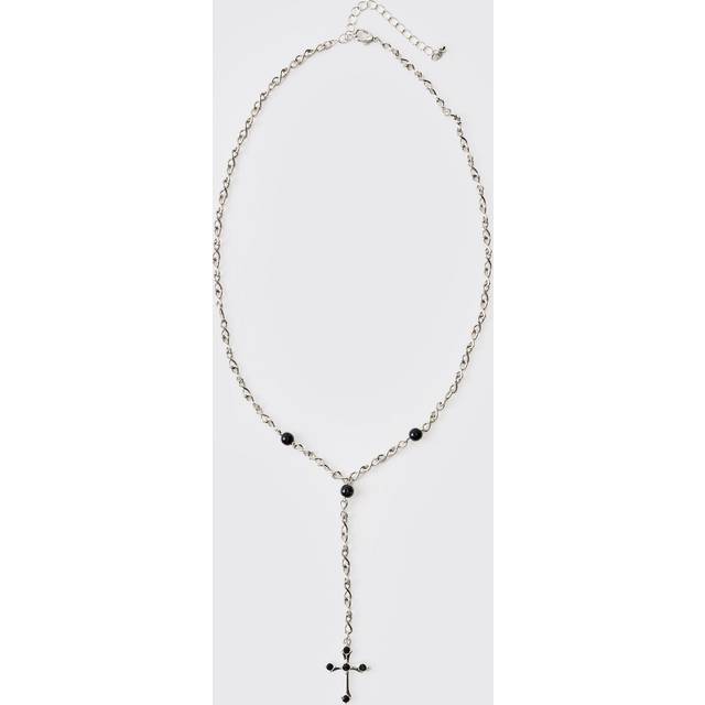Mens Long Silver Cross Necklace