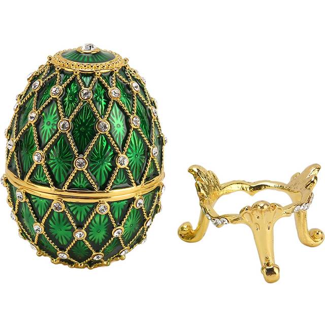Egg Shape Trinket Boxes Vintage Exquisite Rhinestones Trinket Boxes with Hinged for Living Room green