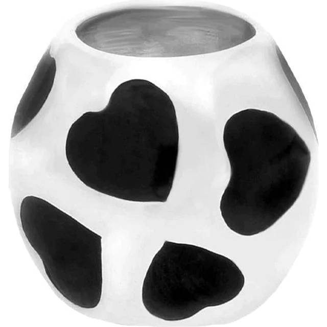 Sterling Silver Whitby Jet Barrel Hearts Charm