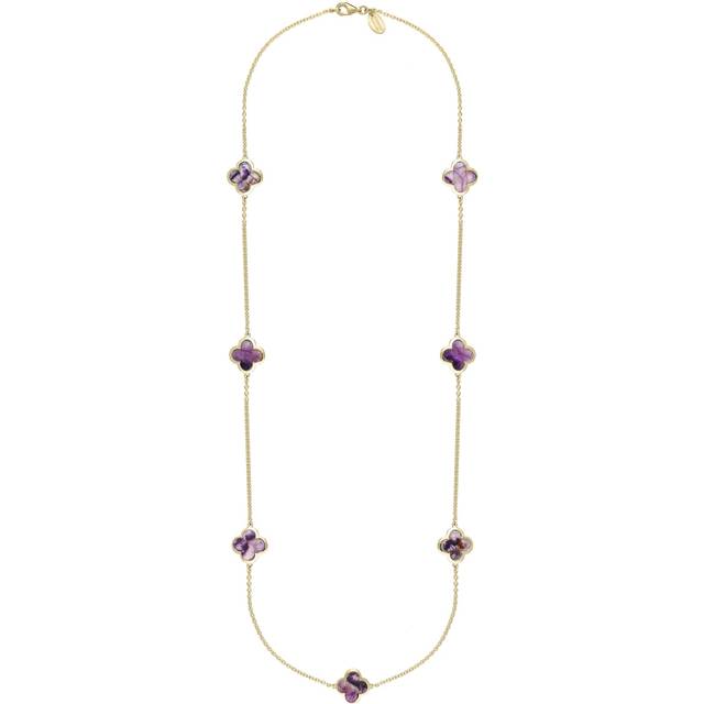 18ct Yellow Gold Blue John bloom Four Leaf Clover Long Necklace
