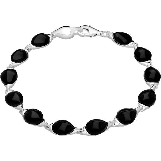 Sterling Silver Whitby Jet Twelve Stone Pear Shaped Bracelet - Silver