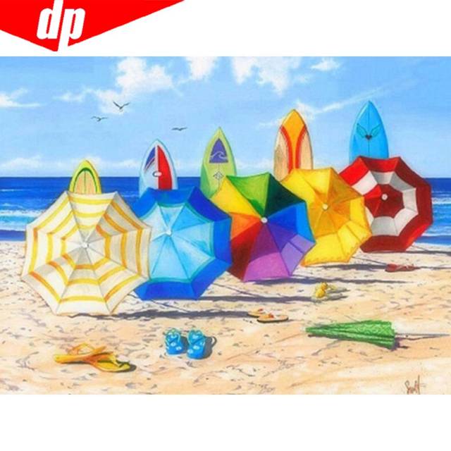 Diamantmålning Strandparaply Landskap Hel rund 5D DIY Diamantbroderi Korsstygn 20X30CM