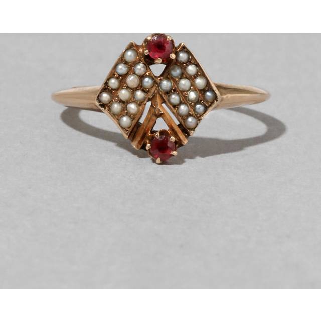 Alexis Bittar Antique 1800S 14K With Natural Pearl & Garnet Geometric Design Ring in Gold Size 5 | Statement Jewelry from Alexis Bittar (5)