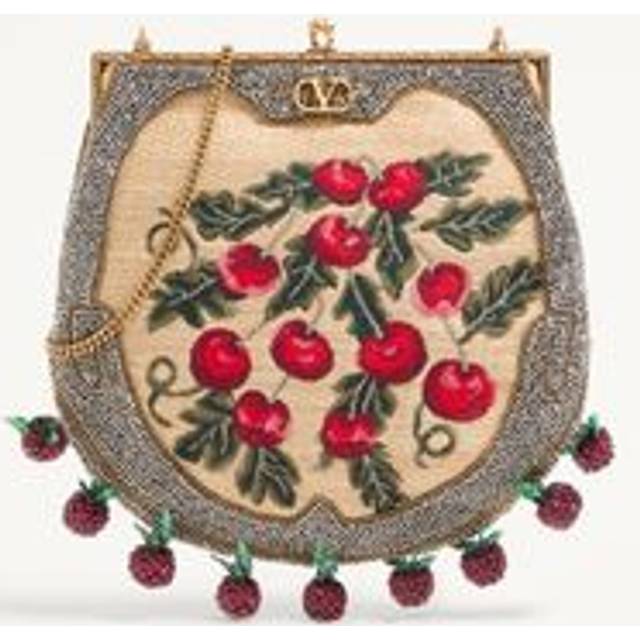 Valentino Garavani GARAVANI NELLCOTE FAIRYTALES BEADED CLUTCH IN JACQUARD RAFFIA WITH CHERRYFIC PATTERN Woman NATURAL/MULTICOLOUR UNI