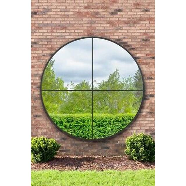 Black Large Circular Window Metal Garden Wall Mirror (180x180cm) - 1 Pack