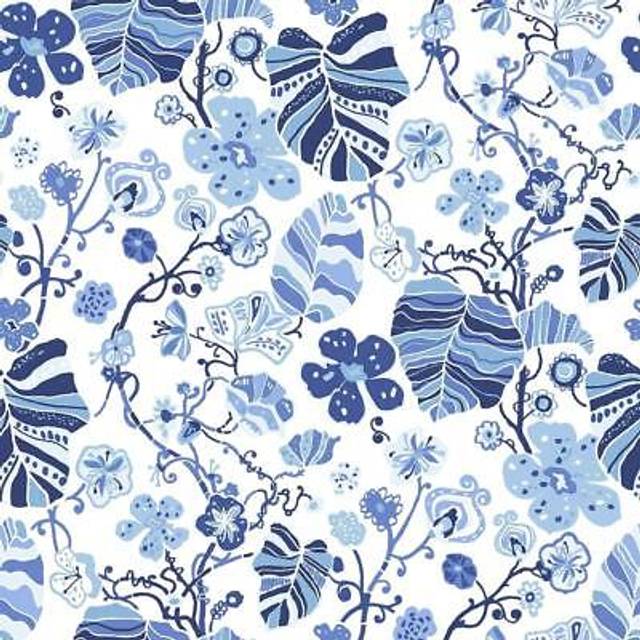 A Street Prints Magic Flowers Blue Wallpaper Floral Leaves Paste The Wall