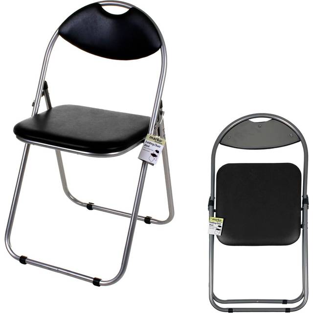 Soft padded folding chair office seat back rest black metal frame meeting stool