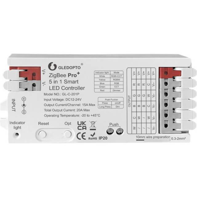 Gledopto zigbee 3.0 pro+ led strip controller 5 in 1 12v 24v rgbcct rgbw rgb cct