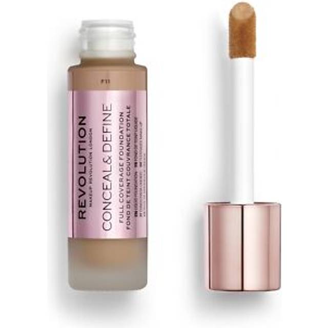 Revolution Beauty  Conceal & Define Foundation  Full Coverage  Long-Lasting Matte Finish  Vegan & Cruelty Free  F11 Medium to Dark Skin Tones  0.8 Fl.