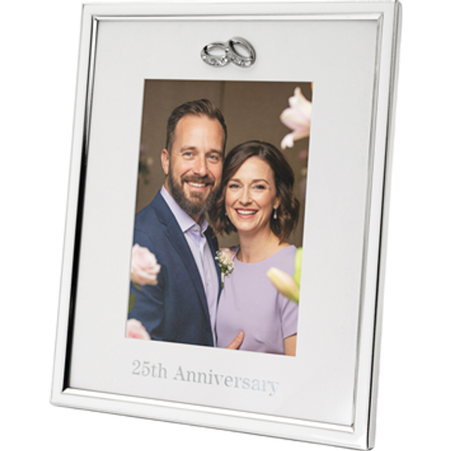 25th anniversary 5x7 silver frame with diamante rings by happy homewares