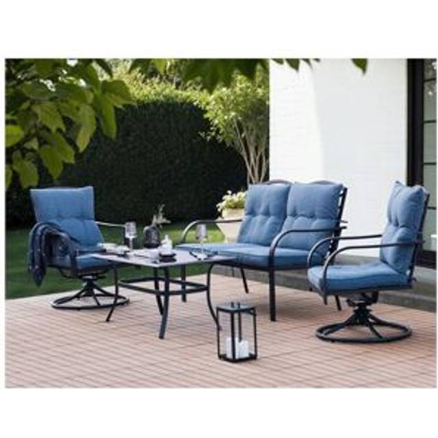 Beliani Garden Lounge Set With Table 4 Seater Mestrino Metal Blue, Blue