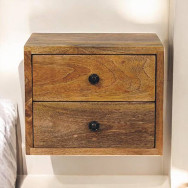 Artisan Furniture Solid Wood Solis 2-Drawer Oak-Ish Wall Mounted Nightstand - One Size