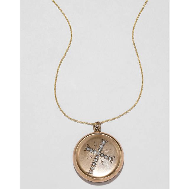 Alexis Bittar Antique 1800S 14K Fill Crystal Hand Etched Cross Locket Necklace in Gold  | Statement Jewelry from Alexis Bittar (One Size)