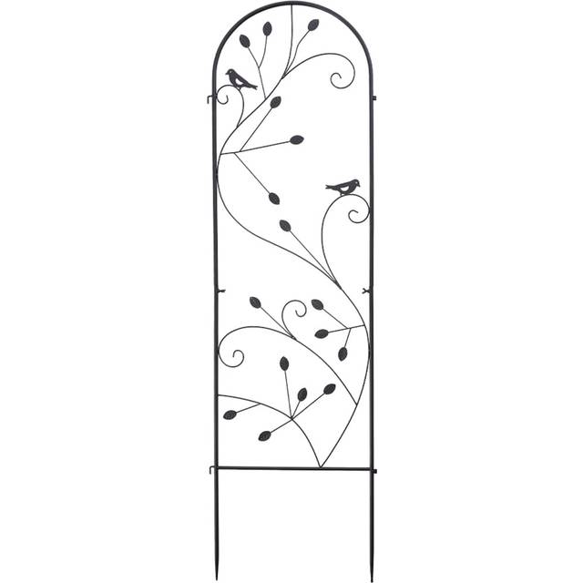 Living and Home Black Bird and Vine Arched Wrought Iron Garden Trellis - 176.5 x 50 x 2cm