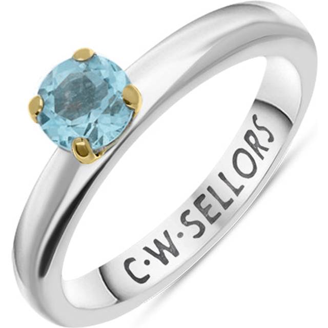 9ct Yellow Gold Sterling Silver Aquamarine Stepping Stones 5mm Round Claw Set Ring