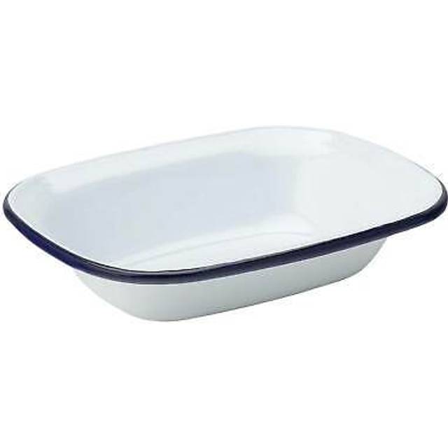 Eagle enamel pie dish 7.8" /20cm - white oblong cookware with blue edge