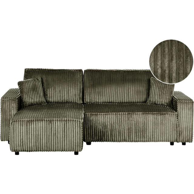 Beliani Right Hand Jumbo Cord Corner Sofa Bed Green Abacka, Green