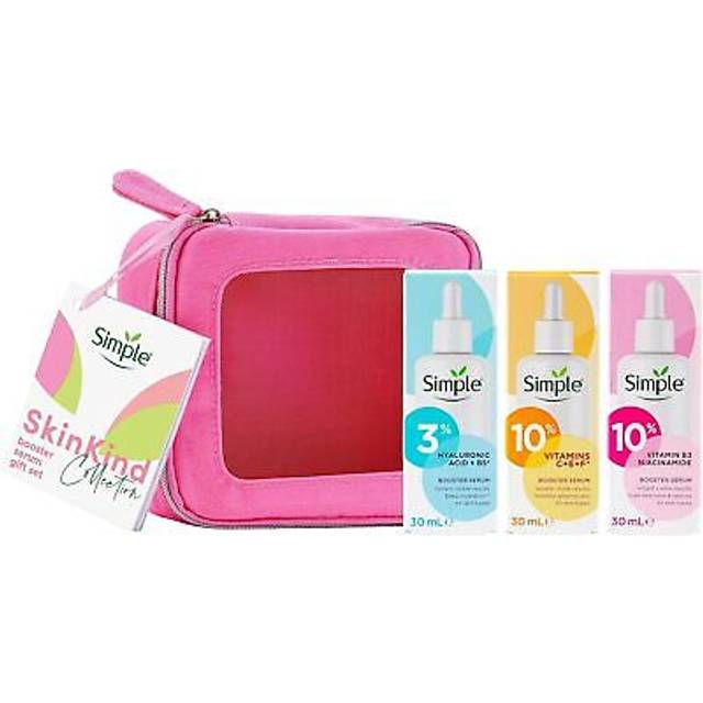 Simple skin kind booster serum gift set with a small travel beauty bag skin car