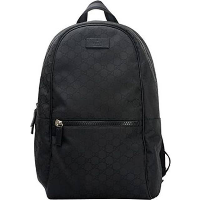 Men's Gucci Logo Leather Logo Nylon Large Capacity schoolbag Backpack Black 449181-G1XYN-8615 - F