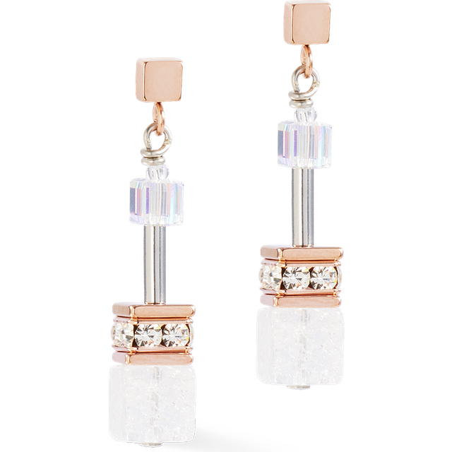 Coeur De Lion Classic GEOCUBE Earrings Rose Gold Plated White For Women - gold/pink/white