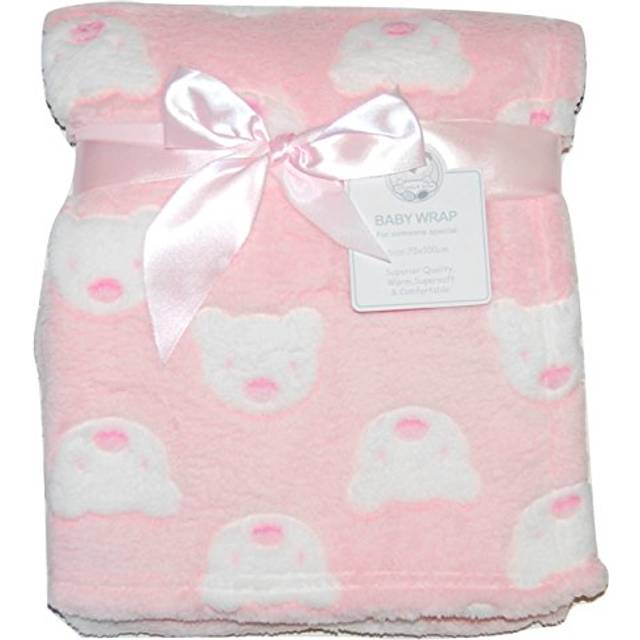 Baby Girl Soft Fleece Wrap Blanket Pram Cot Crib Moses Basket Pink Bear