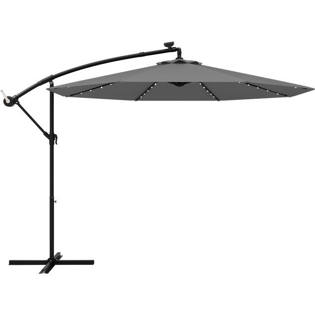 294 cm Solar Patio Offset Umbrella Cantilever Umbrella with 40 LED Lights-Grey