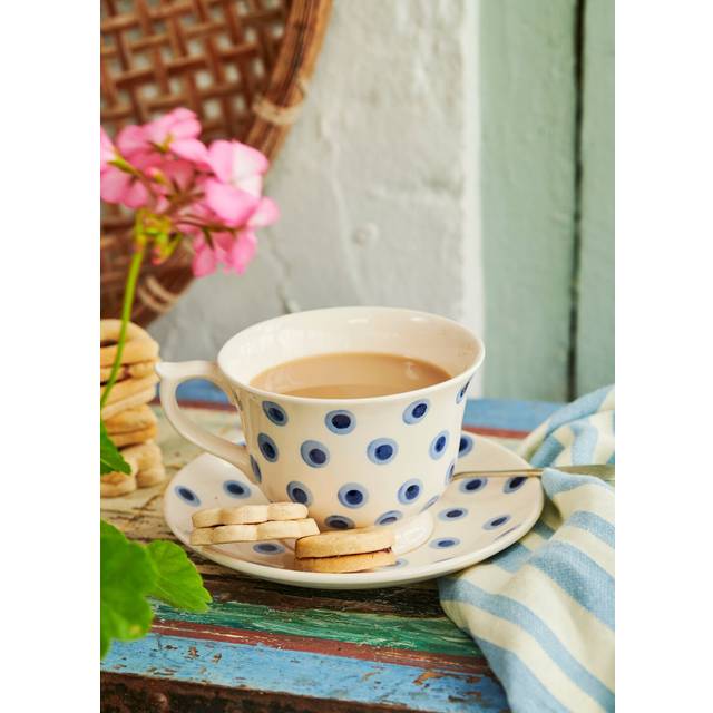Seconds Double Dot Large Teacup & Saucer - Unique Handmade & Handpainted English Earthenware Vintage Style Teacup & Saucer | Emma Bridgewater