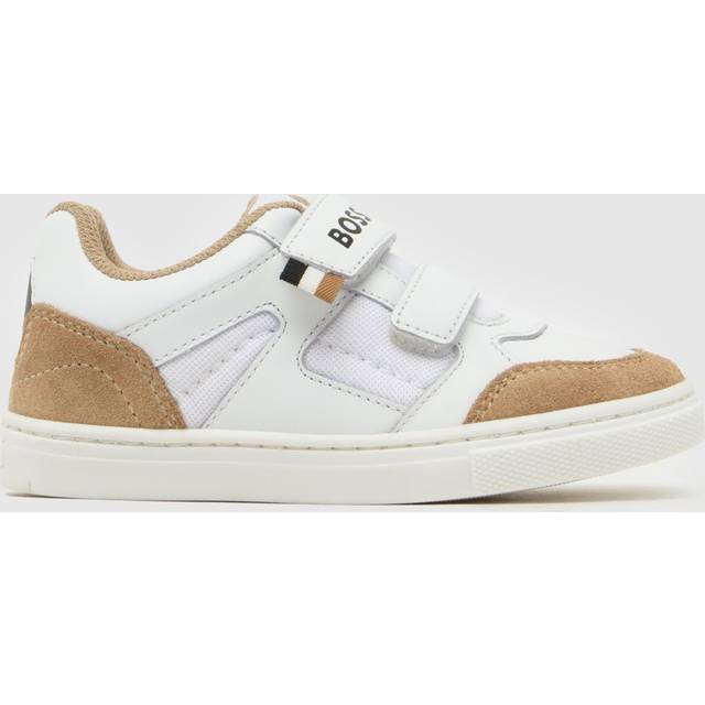 BOSS White & Beige 2 Strap Boys Toddler Trainers