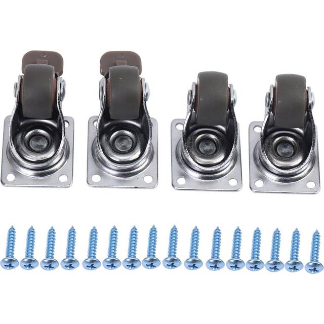 4 Pack 1 inch Low Profile Casters Wheels Soft Rubber Swivel Caster with 360 Degree Top Plate 100 lb Total Capacity for Set of (2 Brakes & 2 Without)