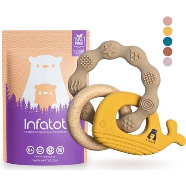 Teething Toys for Baby | Infatot MultiTexture Wooden Teether | Baby Teether | Baby Essentials for Newborn Toys | Baby Shower Gifts | Baby Girl Gift