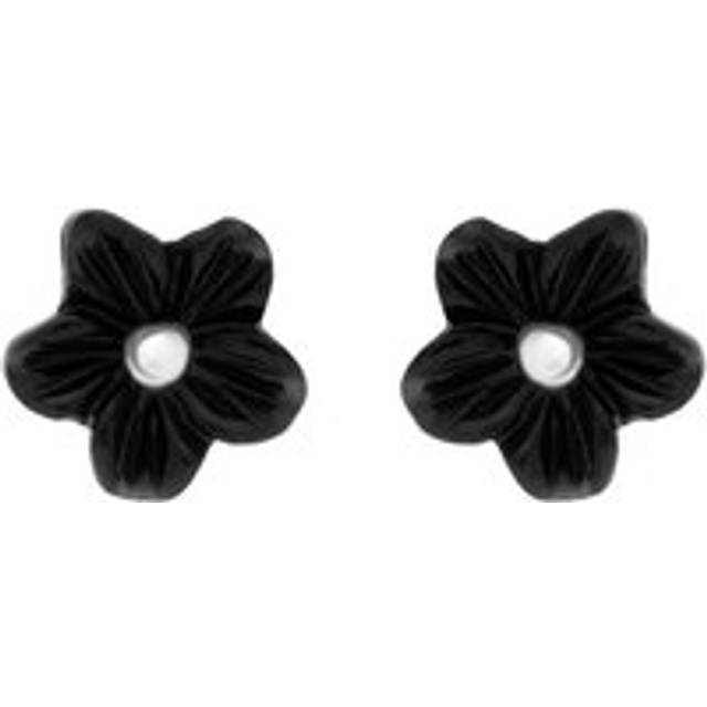 Sterling Silver Whitby Jet Tuberose 8mm Flower Stud Earrings - Silver