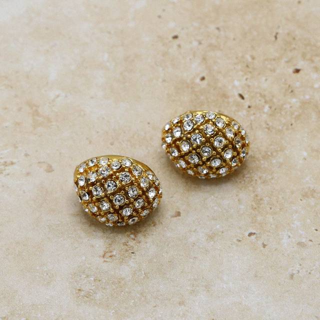 Vintage Tapered Domed Cluster Clip On Earrings - Orelia Vintage - Gold