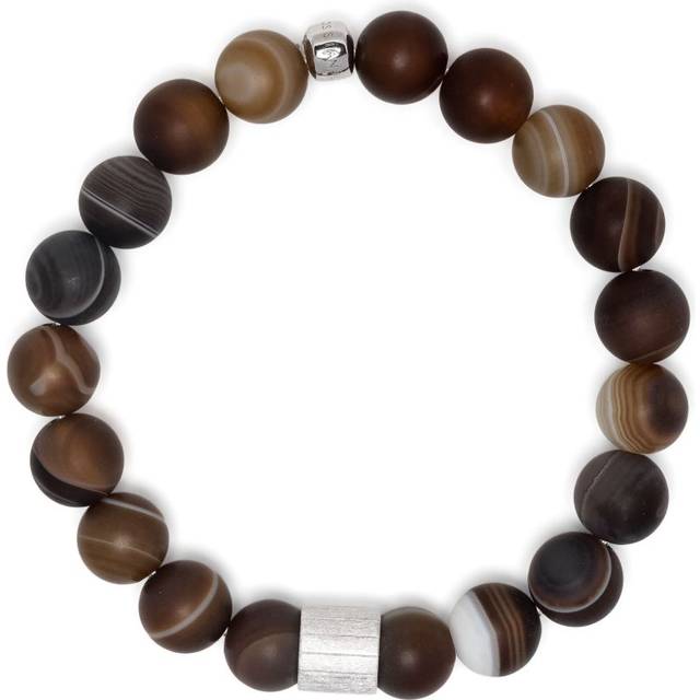 Tateossian - agate beaded bracelet - men - Agate/Rhodium Plated Sterling Silver - M - Brown