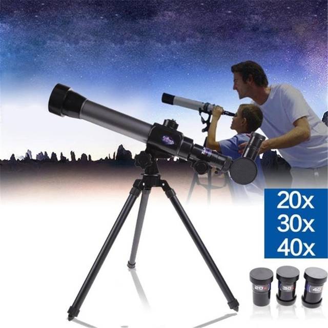 20X 30X 40X Refractor Astronomical Telescope for Children Microscope Combo with Tripod black