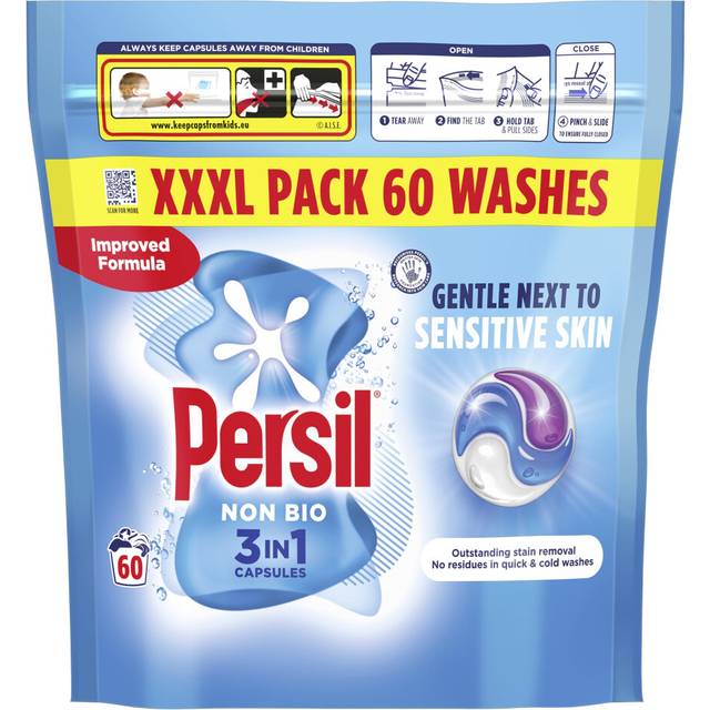 Persil Non Bio 3 in 1 Washing Capsules laundry capsules gentle next to sensitive skin for outstanding stain removal in quick & cold washes 60 washes