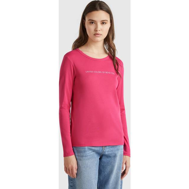 Benetton, Magenta 100% Cotton Long Sleeve T-shirt, size XL, Strawberry, Women