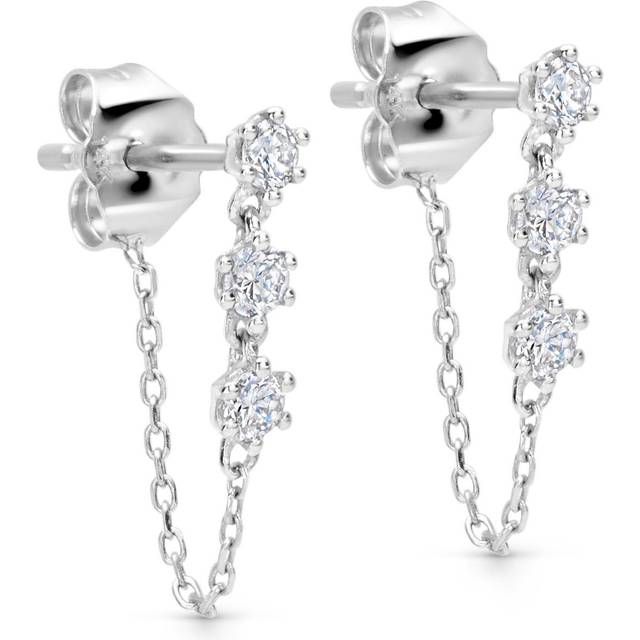 Solid White Gold Interstellar Diamond Chain Stud Earrings