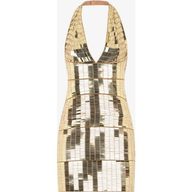 Roberto Cavalli Mini Dress With Gold Appliqués - Female Dresses Gold