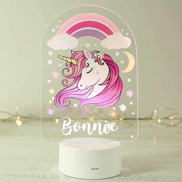 Personalised Pink Unicorn Colour Changing Night LED Light - White