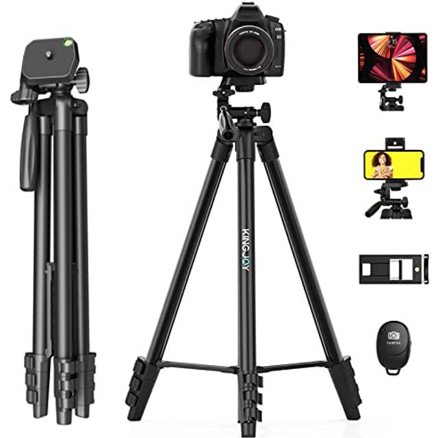 KINGJOY 60'' Camera Phone Tripod Compatible with Canon Nikon DSLR with Universal Tablet Phone Holder Remote Shutter and Carry Bag Max Load 6.6LB
