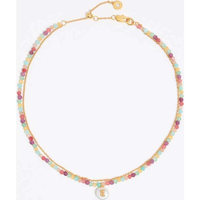 Letter E pearl and multicolor stones necklace - PEARL - UN